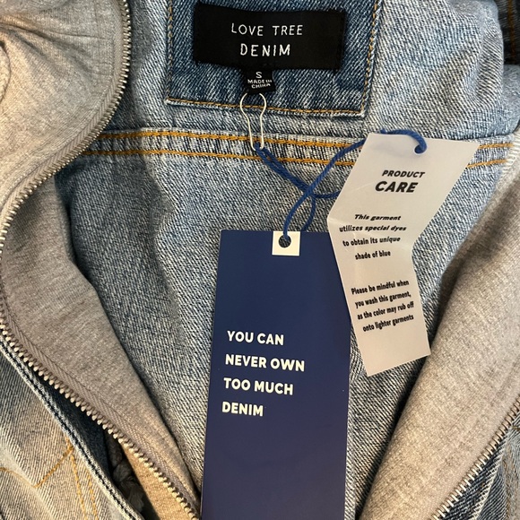 Love Tree Denim Cropped Jacket with Gray Hoodie Zipper Lining‎ NWT Size Small - Picture 3 of 4